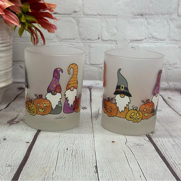 culver frosted lowball tumblers barware whiskey gnomes pumpkins fall halloween - Picture 7 of 7